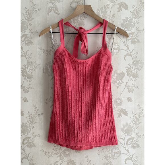 Vtg Y2k Guess Halter Top Sz XL Cable Knit Sweater Tie Pink Preppy Nautical - Picture 1 of 9